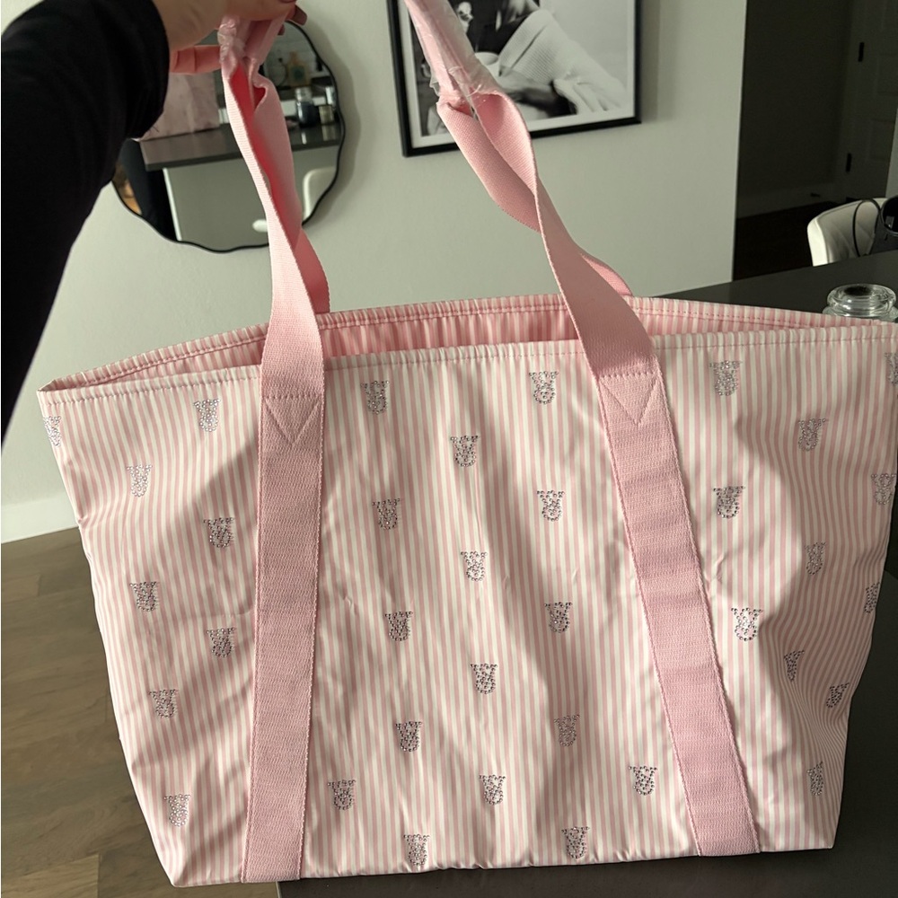 Victoria's Secret Pink Striped Logo Tote